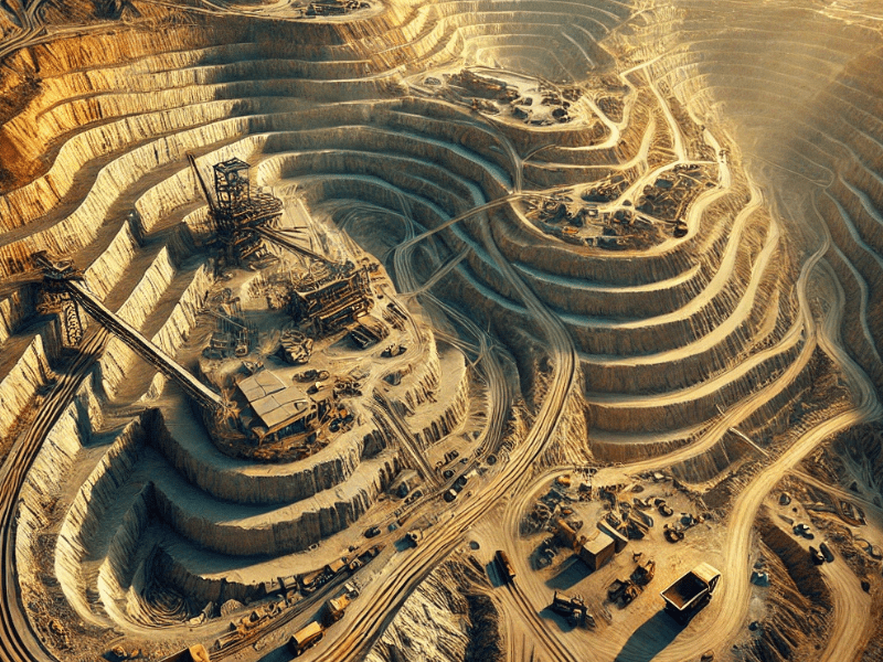 Aerial view of the Witwatersrand gold mine in South Africa, a key location in modern gold investment history.