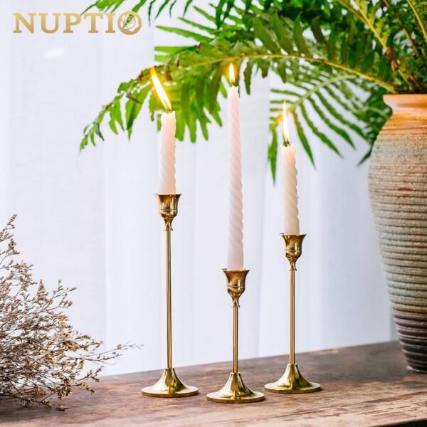 2 Sets(6 Pcs) Brass Gold Candle Holders - Image 3