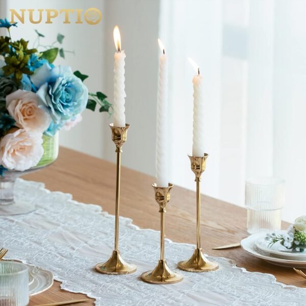 2 Sets(6 Pcs) Brass Gold Candle Holders - Image 2