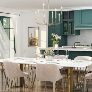 Elegant gold chandelier with 8 candle-style lights, featuring a modern design, perfect for enhancing dining rooms, bedrooms, and living spaces. #3