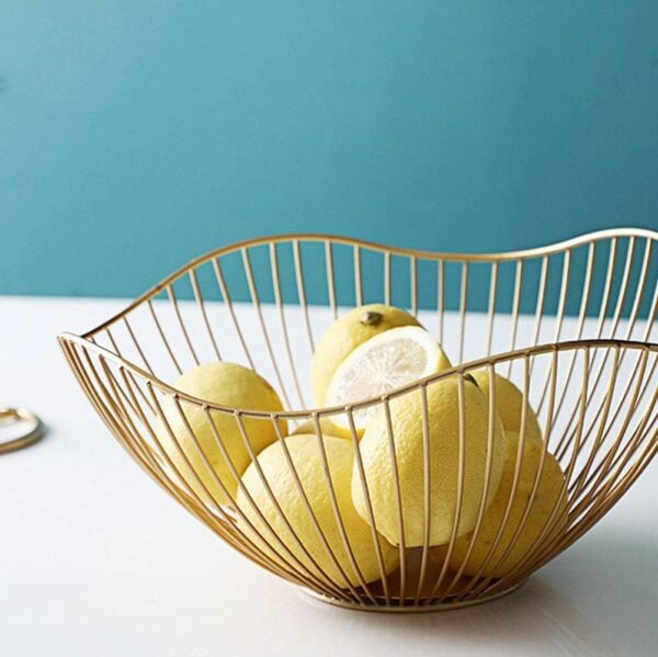 Modern gold decorative bowl with a curved-edge wire design, perfect for storing fruits, bread, or as a stylish centerpiece for any table. #3