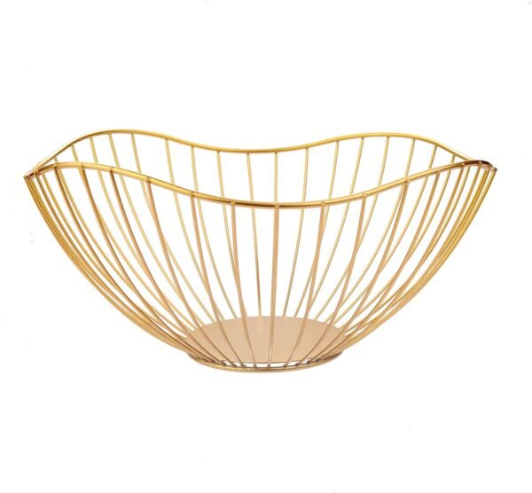 Modern gold decorative bowl with a curved-edge wire design, perfect for storing fruits, bread, or as a stylish centerpiece for any table.