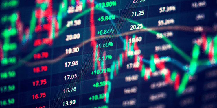Digital stock market data visualization with candlestick charts and fluctuating numbers, representing global market trends and analysis in a dynamic financial environment.