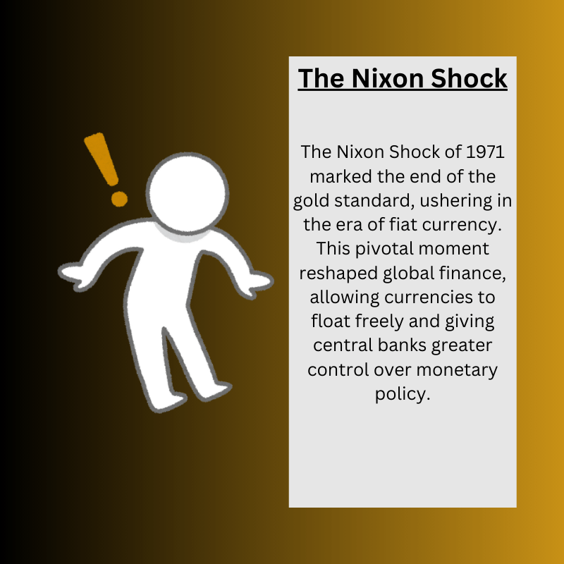 The Nixon Shock of 1971: Transition from Gold Standard to Fiat Currency - A pivotal moment in global finance when the US ended dollar convertibility to gold, allowing currencies to float freely and reshaping monetary policy worldwide.