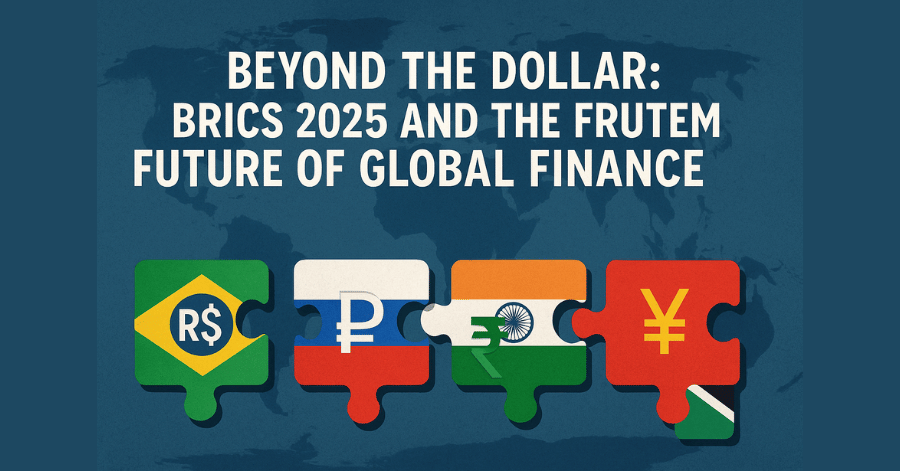 Puzzle pieces with BRICS country flags symbolizing the shift from the U.S. dollar to emerging global currencies.
