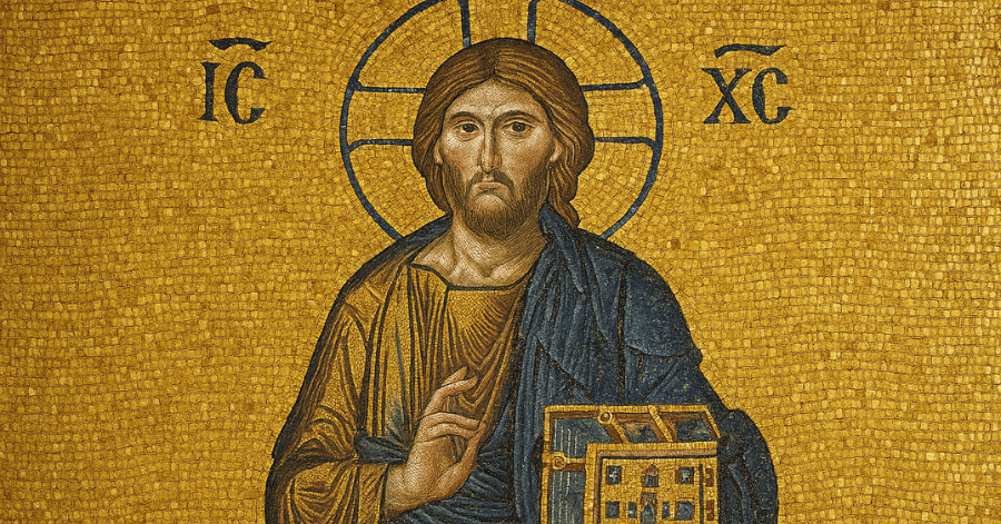 Byzantine mosaic featuring gold leaf background symbolizing divine presence