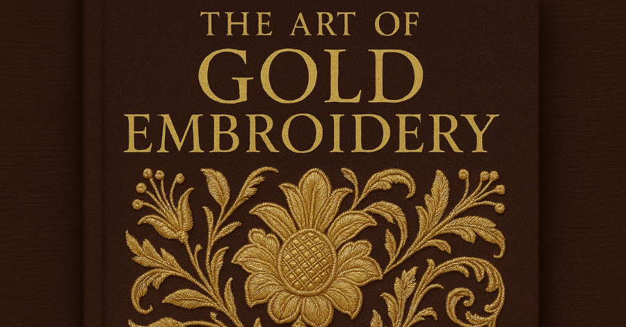 The Art of Gold Embroidery cover with intricate golden floral stitching design