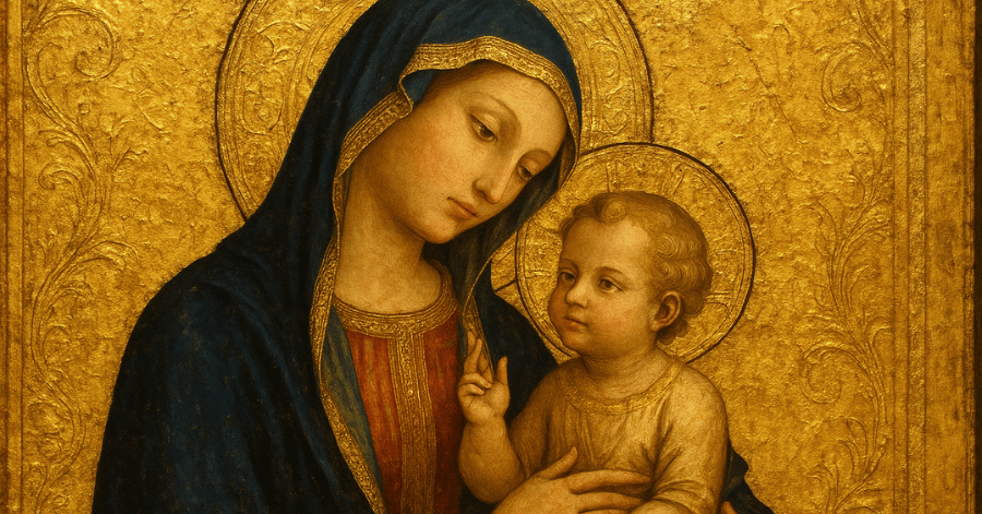 Conceptual Renaissance-style painting using gold to suggest divinity and artistic refinement